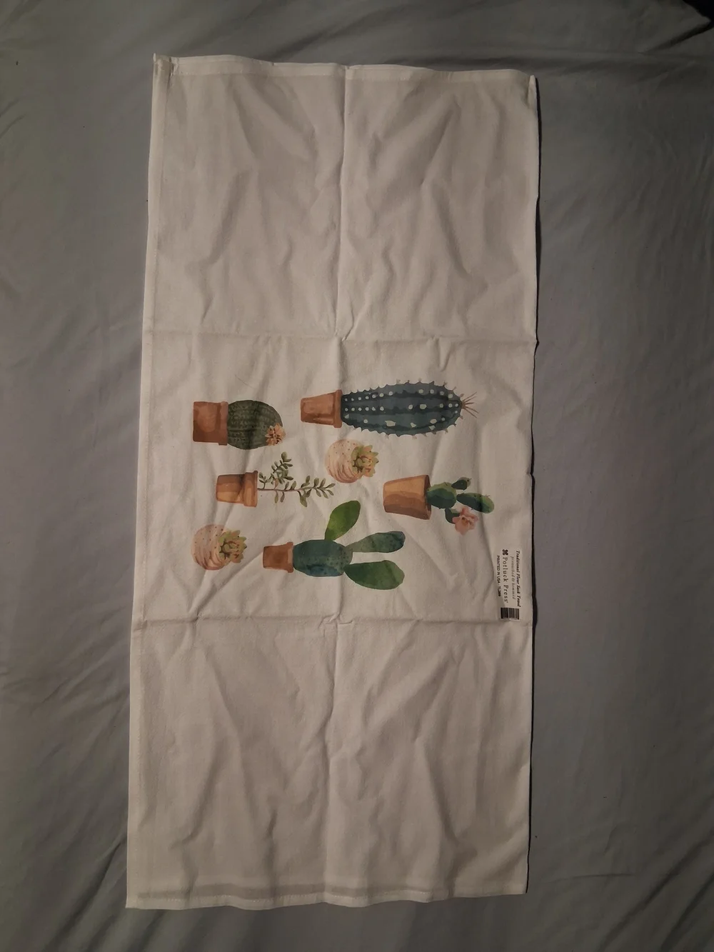 Botanical Cactus Print Flour Sack Towel - White Green & Terracotta